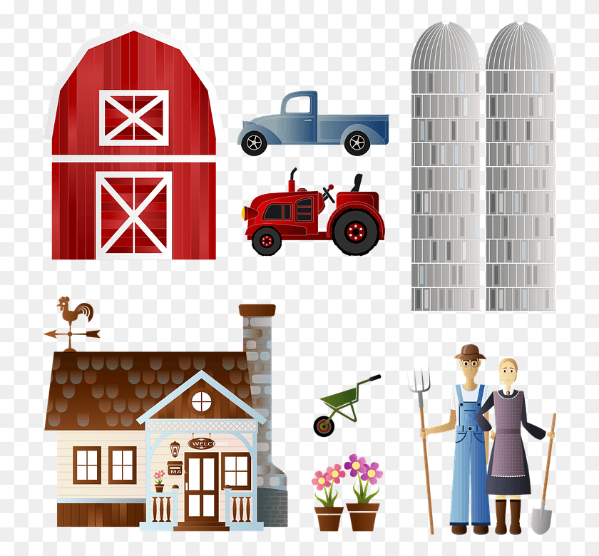720x720 Tractor Barn Flowers Farm Farmer Pot Silo Spade Farm House Clip Art, Person, Human, Nature HD PNG Download