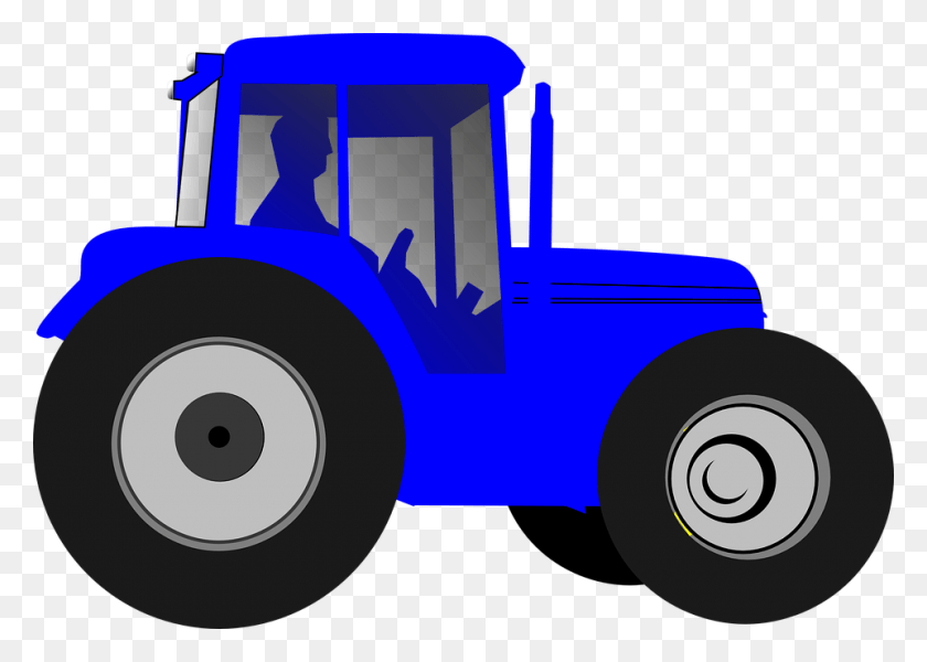 960x665 Descargar Png Tractor Granjero Conducir Azul Silueta Gran Tractor Clip Art, Vehículo, Transporte, Rueda Hd Png