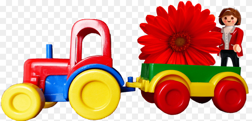 1267x611 Tractor Trailer Toy Child Flower, Baby, Machine, Person, Wheel PNG