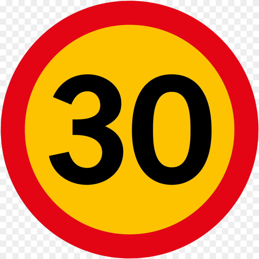 1385x1385 Traffic Sign Speed Limit 30 Icon Illustration Hastighetsskylt, Symbol, Text, Number, Road Sign Sticker PNG