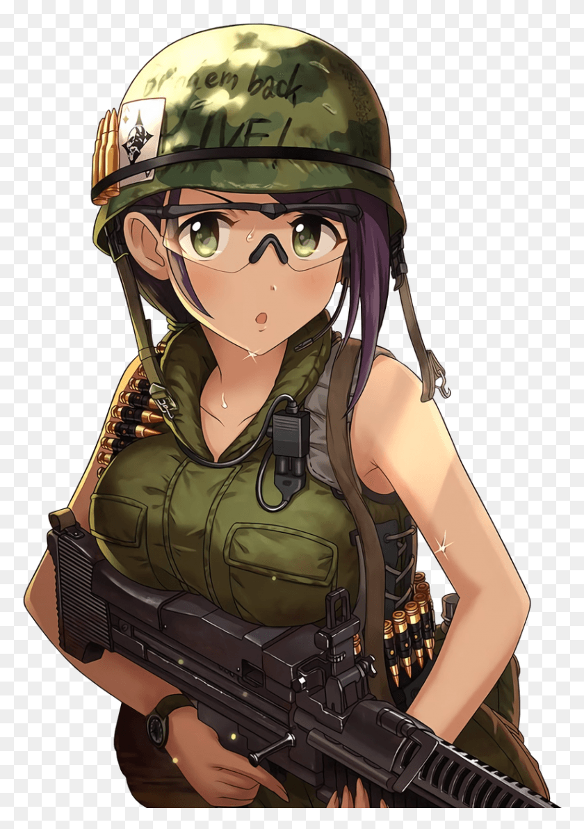 823x1195 Transparent Anime Hot Military Girl, Helmet, Clothing, Apparel HD PNG Download