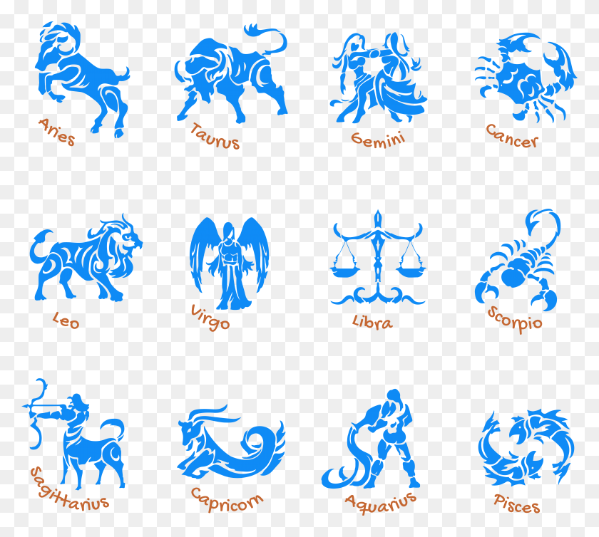 5967x5316 Transparent Blue Zodiac Signs Set Picture Zodiac Signs As Sailor Moon Characters, Text, Alphabet, Symbol HD PNG Download