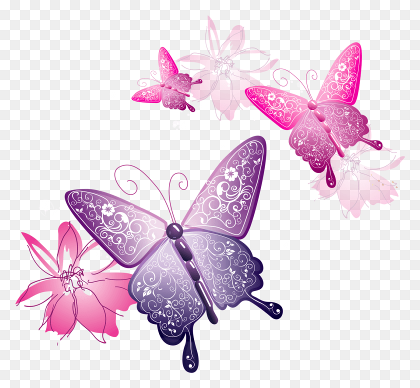 1281x1176 Бабочка Декоративный Клипарт Розовые И Фиолетовые Бабочки, Растение, Графика Hd Png Скачать
