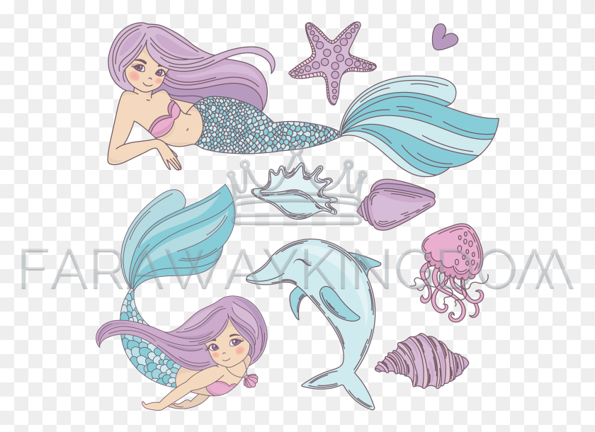 3506x2474 Transparent Cartoon Ocean Cartoon Mermaids, Sea Life, Animal, Invertebrate HD PNG Download