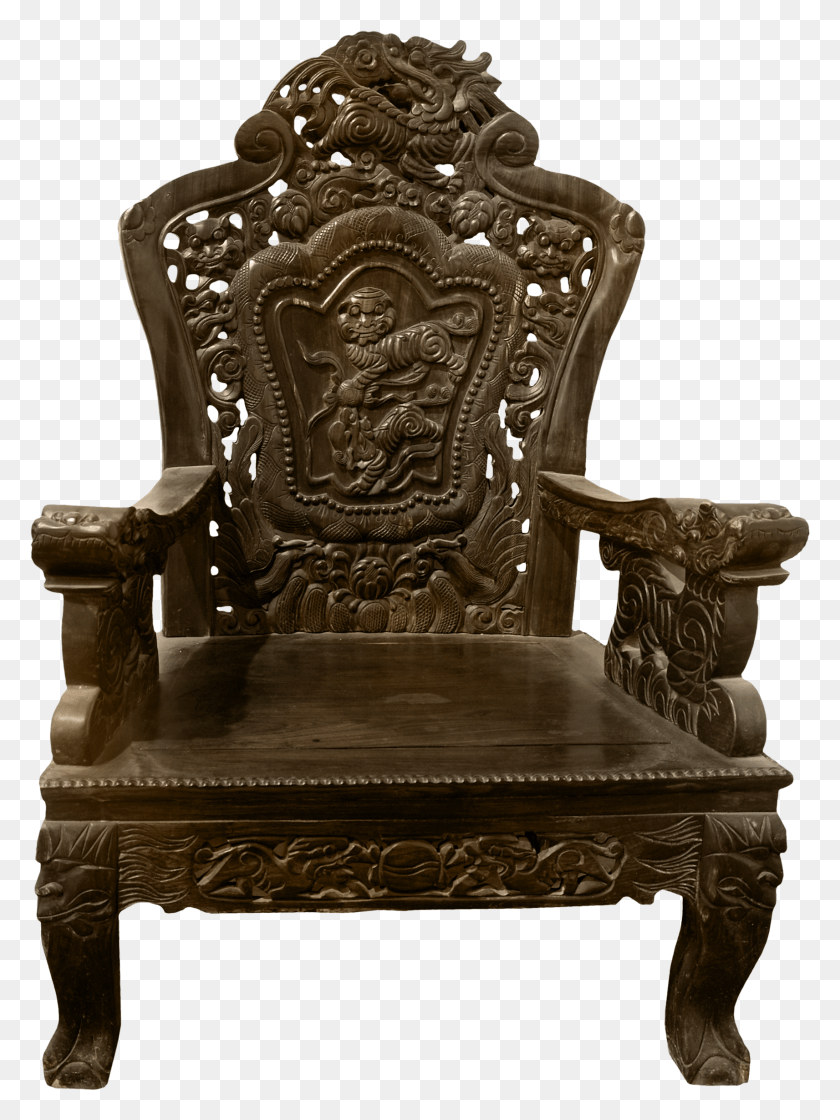 1713x2329 Transparent Carved Wooden Chair Picture Wooden Chair Front View, Furniture, Throne, Armchair HD PNG Download