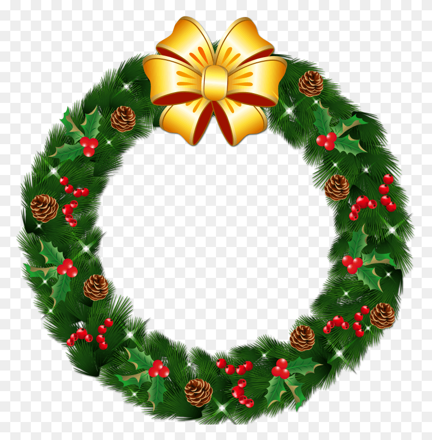 4374x4463 Transparent Christmas Pine Wreath With Gold Bow Christmas Wreath Transparent Background HD PNG Download