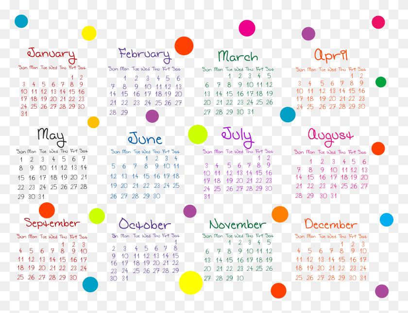 6104x4580 Прозрачный Красочный Календарь На 2016 Год Календарь На 2012 Год, Текст, Табло, Меню Hd Png Скачать