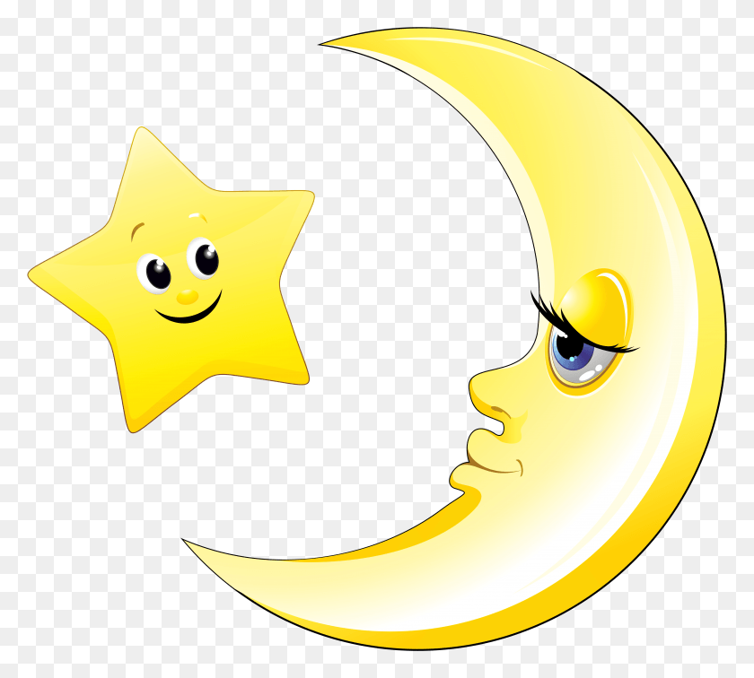 5317x4745 Transparent Cute Moon And Star Clipart Picture Moon And Star Clipart, Star Symbol, Symbol, Banana HD PNG Download