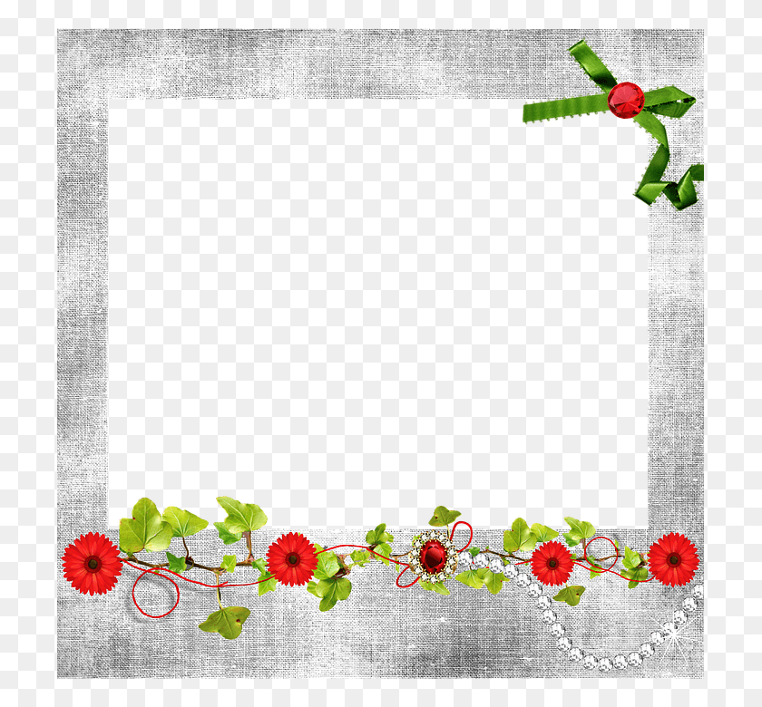 713x720 Прозрачная Рамка Красные Цветы Плющ Жемчужное Ожерелье Садовые Розы, Растение, Роза, Цветок Png Скачать