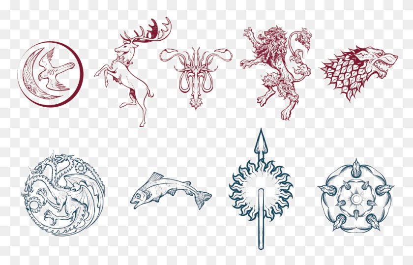 913x561 Transparent Game Of Thrones Sigils Game Of Thrones House Sigils, Snowflake, Pattern, Embroidery HD PNG Download