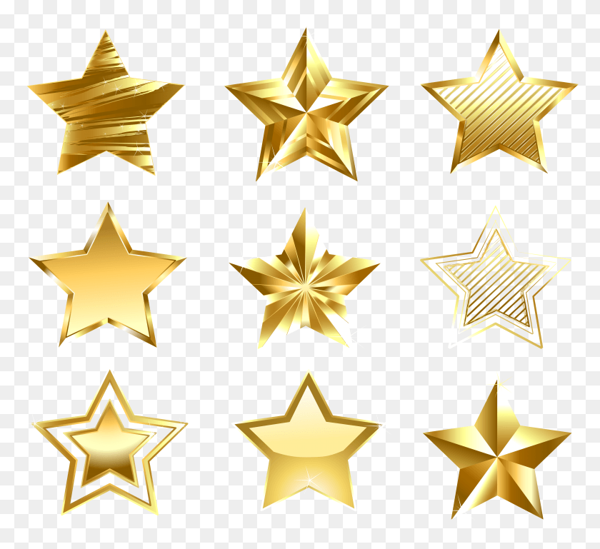 6977x6349 Transparent Golden Stars Set Clipart Golden Stars Clipart, Star Symbol, Symbol, Cross HD PNG Download