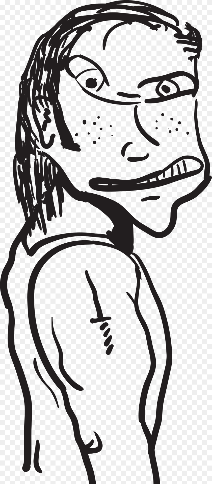 Pepe Face Hate Face Black And White Clip, Person, Art, Drawing, Alien PNG