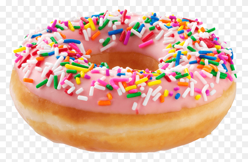 805x506 Transparent Pink Donut Krispy Kreme Strawberry Sprinkle Donut, Birthday Cake, Cake, Dessert HD PNG Download