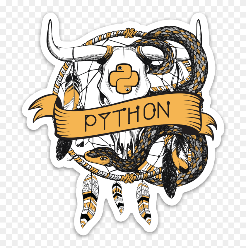 718x787 Transparent Python Clipart Bull Skull And Snake Tattoo, Text, Alphabet, Animal HD PNG Download