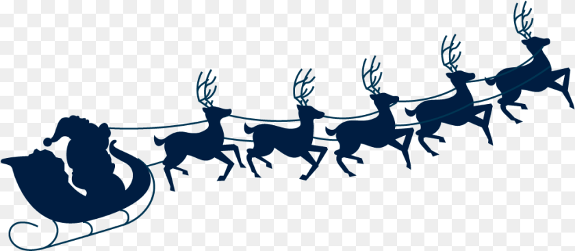 1000x437 Santa And Reindeer Silhouette Santa Sleigh Silhouette Outdoors, Nature, Person, Snow Clipart PNG