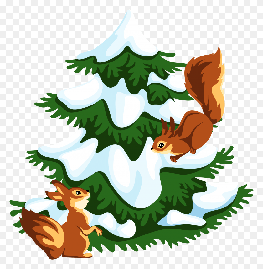 2970x3038 Transparent Snowy Tree With Squirrels Clipart, Plant, Ornament, Christmas Tree HD PNG Download