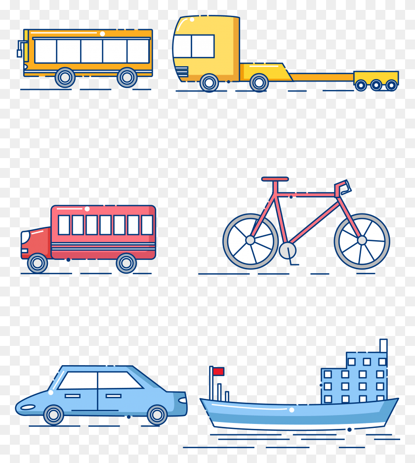 3020x3398 Transportation Cartoon Equipment Bus Bicycle And, Vehicle, Bike, Wheel HD PNG Download