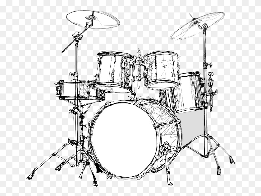 673x569 Transprent Free Drum Set Clip Art Black And White, Drum, Percussion, Musical Instrument HD PNG Download