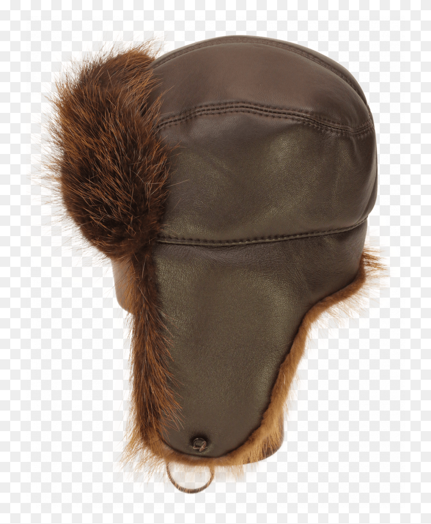 740x961 Trapper Hat In Brown Leather And Beaver Trim Beaver Pelt Hat Transparent, Clothing, Apparel, Bonnet HD PNG Download
