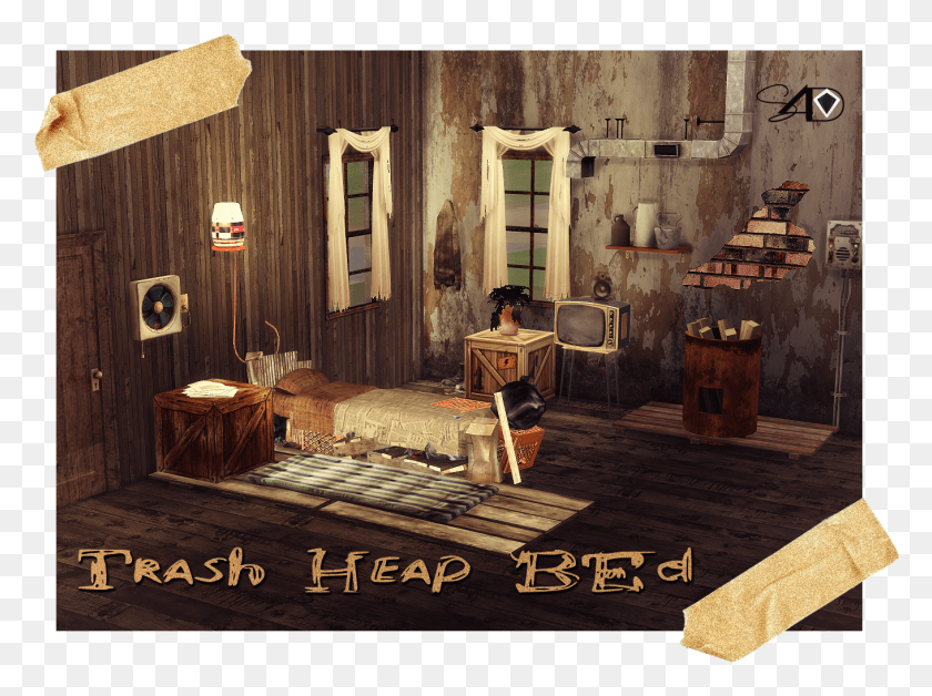 1359x991 Trash Heap Bed Sims 4 Cc Old Bed, Wood, Plywood, Hardwood HD PNG Download
