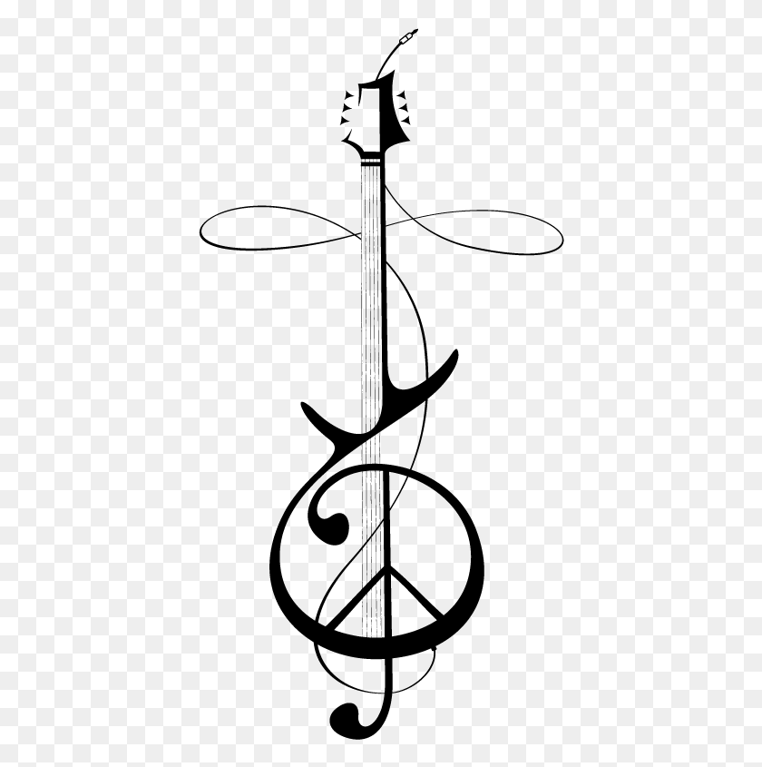 404x785 Татуировка Знак Мира Скрипичный Ключ Dibujos De Guitarras Faciles, Серый, Мир Варкрафта Png Скачать