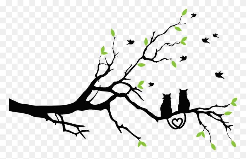 960x596 Tree Birds Vector Silhouette Love Birds, Plant, Leaf, Flower HD PNG Download