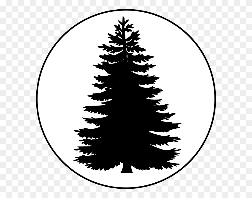600x600 Tree In A Circle Large Clip Art At Clker Black Pine Tree Silhouette, Plant, Label HD PNG Download