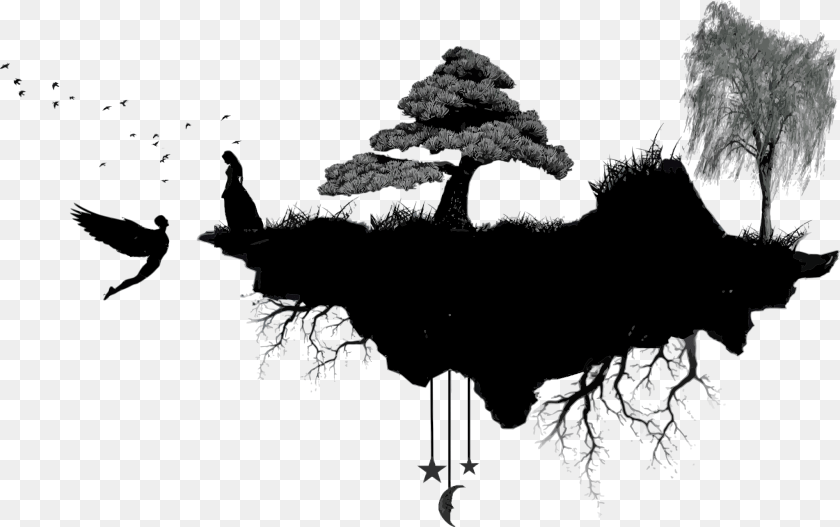 Tree Roots Silhouette Floating Big Image Floating Island Silhouette, Outdoors, Plant, Nature, Art Clipart PNG
