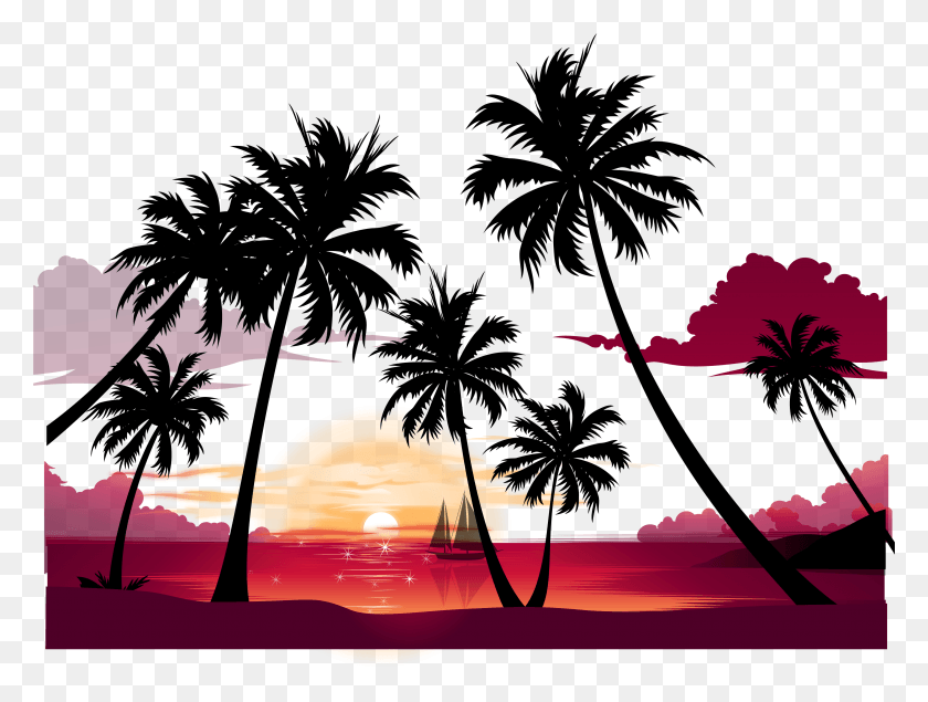 3612x2667 Descargar Png / Silueta De Árbol Atardecer En Getdrawings Beach Sunset Wallpaper Art, Outdoors, Nature Hd Png