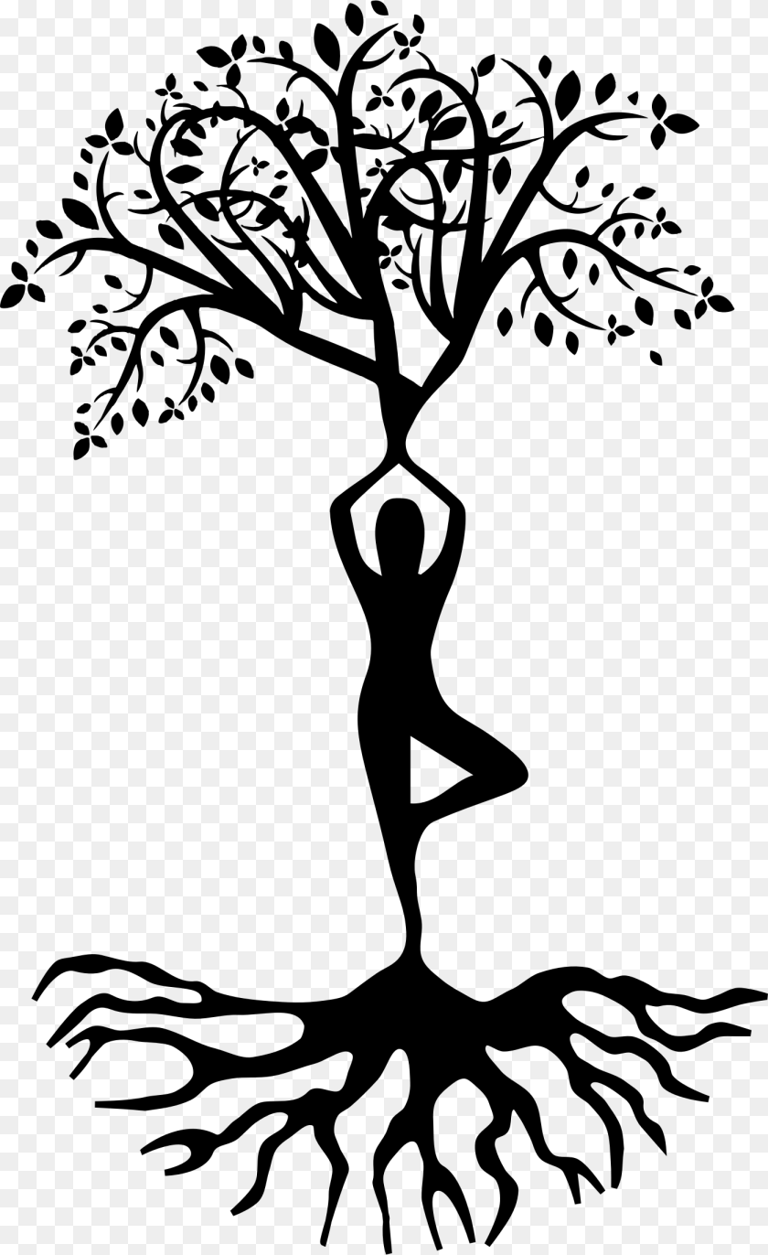 1402x2290 Tree With Roots Silhouette Yoga Tree Pose, Gray Clipart PNG