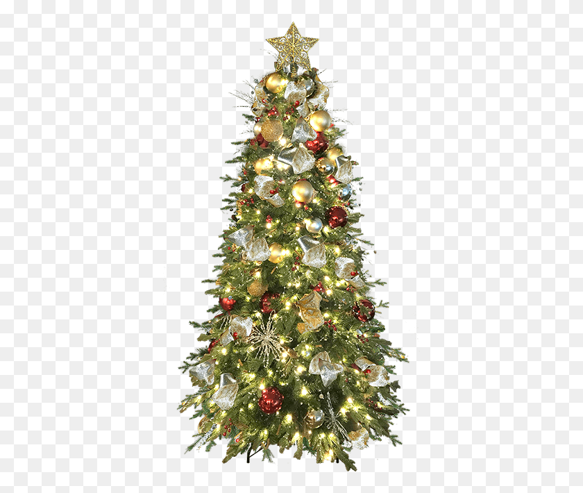 371x650 Tree With Stand Decorated Green Snow Tip Christmas Tree, Ornament, Plant HD PNG Download