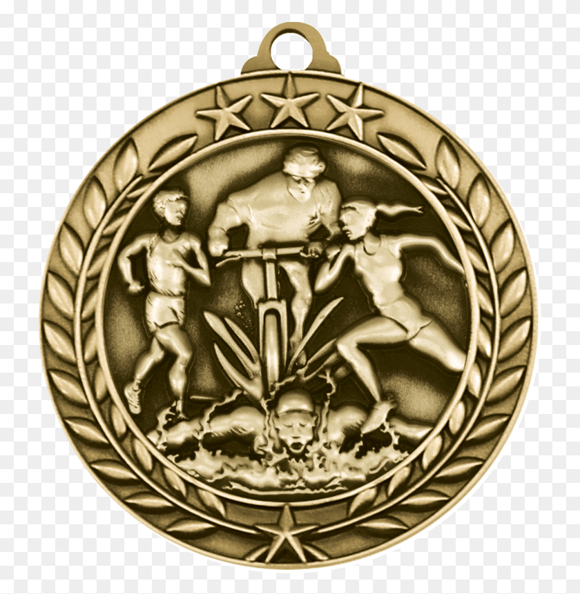 729x801 Triathlon Wreath Medal For Running Events Gold Basketball Medal, Gold Medal, Trophy HD PNG Download