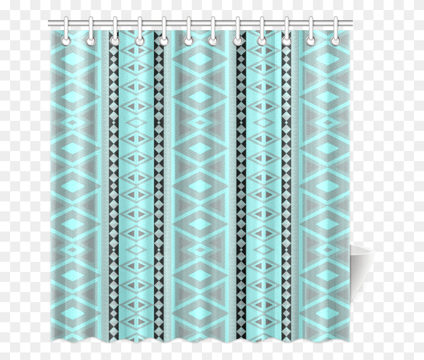 652x655 Tribal Border Pattern Vertical Aqua Shower Curtain Curtain, Rug, Shower Curtain HD PNG Download