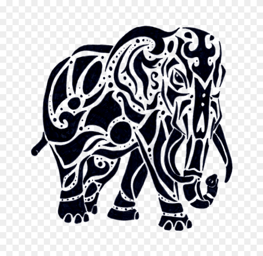 862x836 Племенной Слон Индийский Слон, Орнамент, Узор, Фрактал Hd Png Скачать