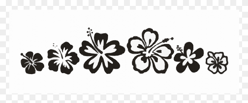 961x357 Tribal Pattern Flower Floral Hawaii Tattoo Free Hawaiian Font, Plant, Stencil, Blossom HD PNG Download