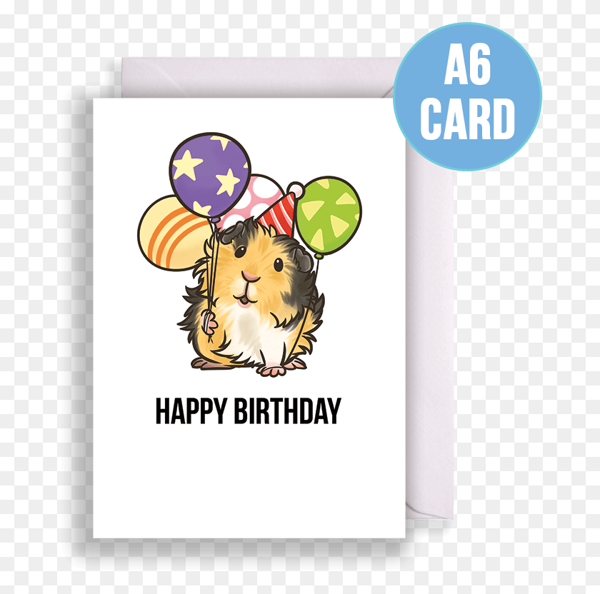 678x772 Tricolour Abyssinian Guinea Pig With Balloons Birthday Happy Birthday Guinea Pig Card, Tiger, Wildlife, Mammal HD PNG Download