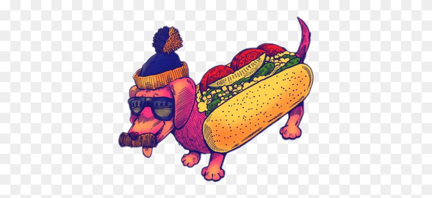 383x326 Trippy Sticker Tumblr Grunge Dog Hotdog Zumiez Trippy Stickers Tumblr Cool, Food, Person, Human HD PNG Download