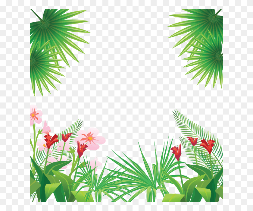 640x640 Tropical Leaves Flowers Frame Tropical Flowers Tropical Frame, Green, Vegetation, Plant HD PNG Download