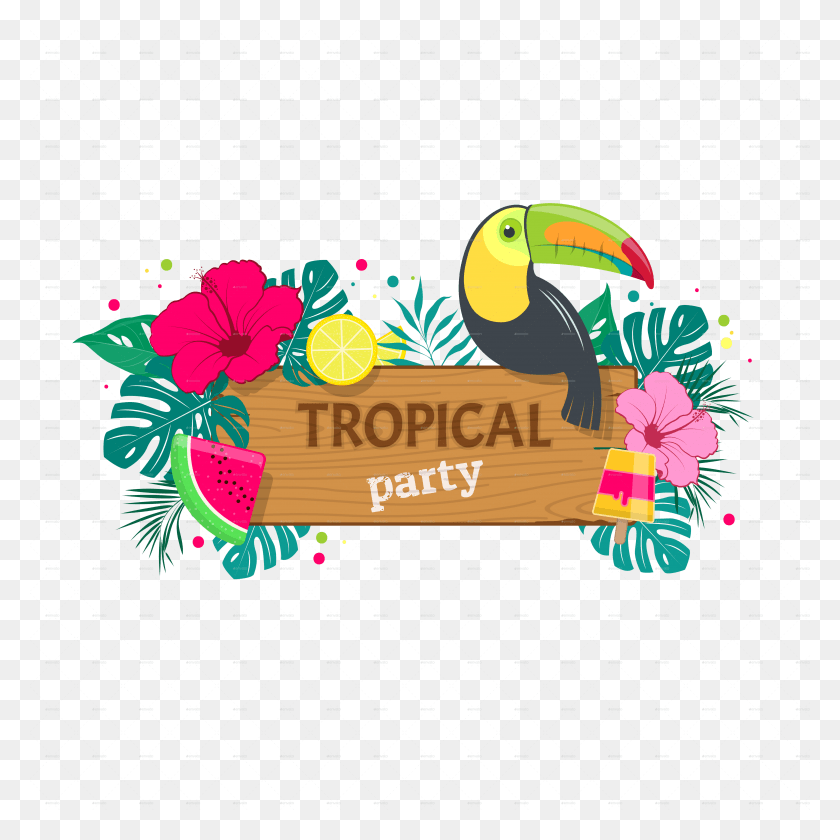4989x4990 Tropical Party Banner Tropical Party, Toucan, Bird, Animal HD PNG Download