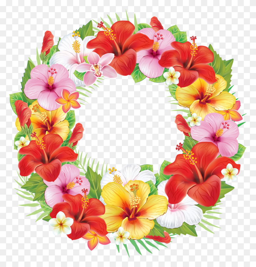 976x1024 Tropical Paysage Exotique Point De Croix Papier Wreath Big Floral, Plant, Flower, Blossom HD PNG Download
