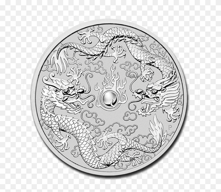 671x670 Descargar Png Moneda De Plata De Onza Troy Double Dragon 2019 Australia 1 Oz De Plata Double Dragon, Dinero Hd Png
