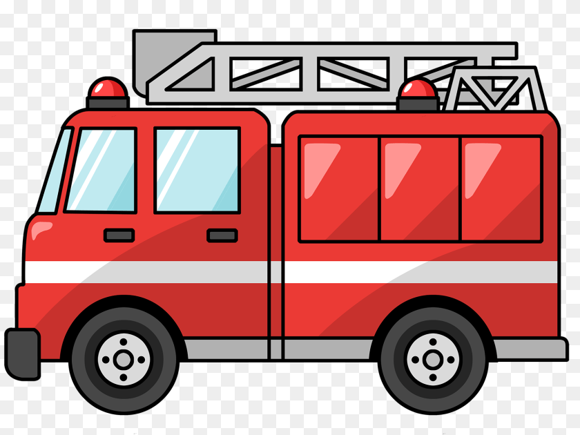 Truck Clipart Comic, Transportation, Vehicle, Fire Truck, Machine Sticker PNG