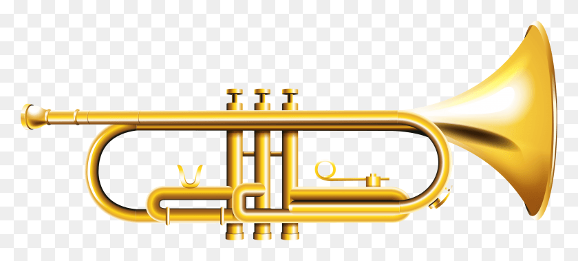 3515x1441 Trumpet Golden Trumpet, Horn, Brass Section, Musical Instrument HD PNG Download