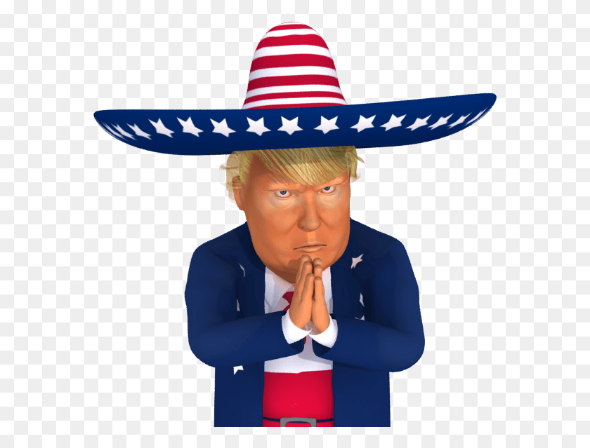 575x579 Trumpstickers Begging Mexican Trump 3d Caricature Sombrero, Clothing, Apparel, Person HD PNG Download