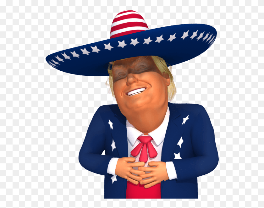 554x602 Trumpstickers Big Laugh Mexican Trump 3d Caricature Trump Laughing At Mexicans, Clothing, Apparel, Person HD PNG Download