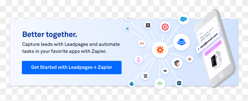 1451x525 Try Leadpages Free And Automate With Zapier Circle, Text, Network, Electronics HD PNG Download