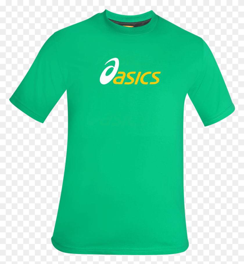 829x903 Descargar Png Camiseta Asics Verde Marcas Famosas Diseños De Camiseta, Ropa, Vestimenta, Camiseta Hd Png
