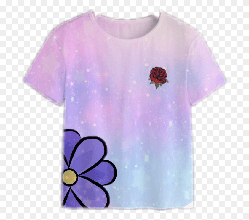 694x683 Tshirt Flower Purple Shirt Colorful Rose Verlauf Flower, Clothing, Apparel, T-shirt HD PNG Download