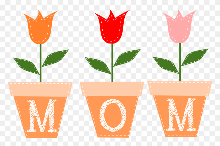 960x612 Tulips Flowers Pots Free Vector Graphic On Flower Mothers Day Clipart, Plant, Blossom, Rose HD PNG Download