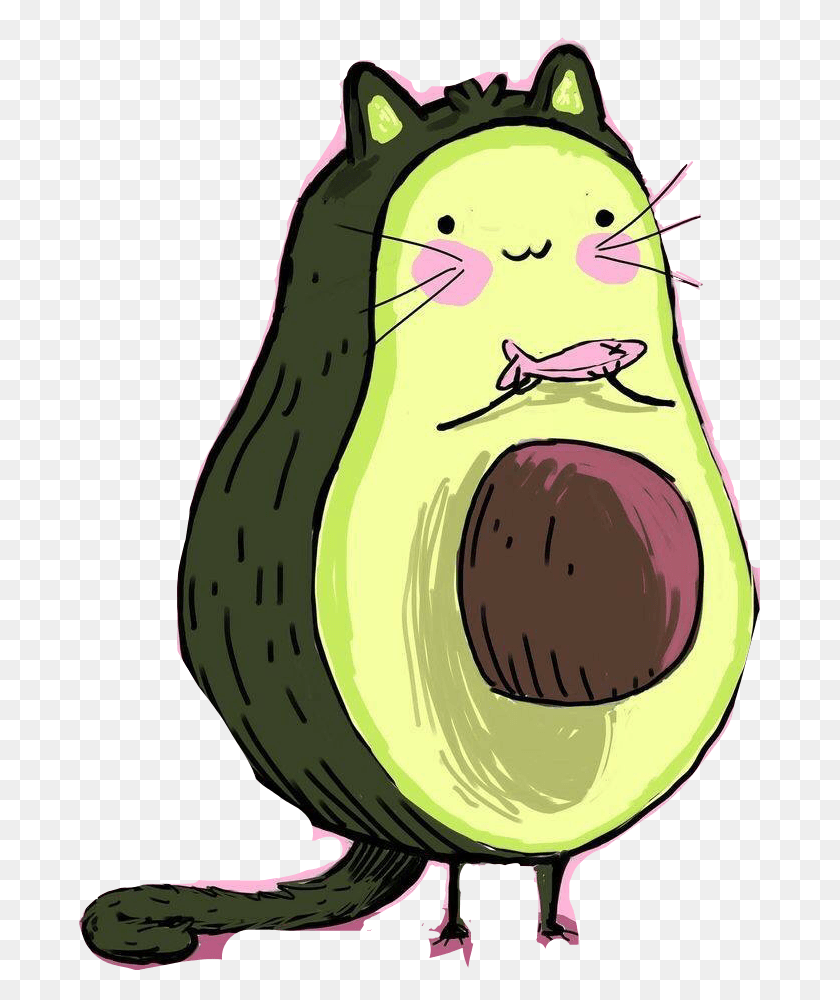 681x940 Tumblr Cute Avocat Cat, Растение, Фрукты, Еда Hd Png Скачать